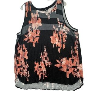 Women’s Plus Size 2X Premise‎ Studio Black & Pink Floral Long Tunic Tank Top